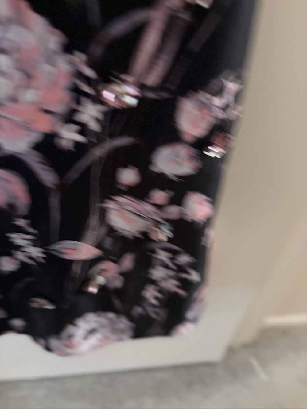 Theia Black V-Neck Long Sleeve Dress with Pink Floral Skirt - Picture 10 of 14
